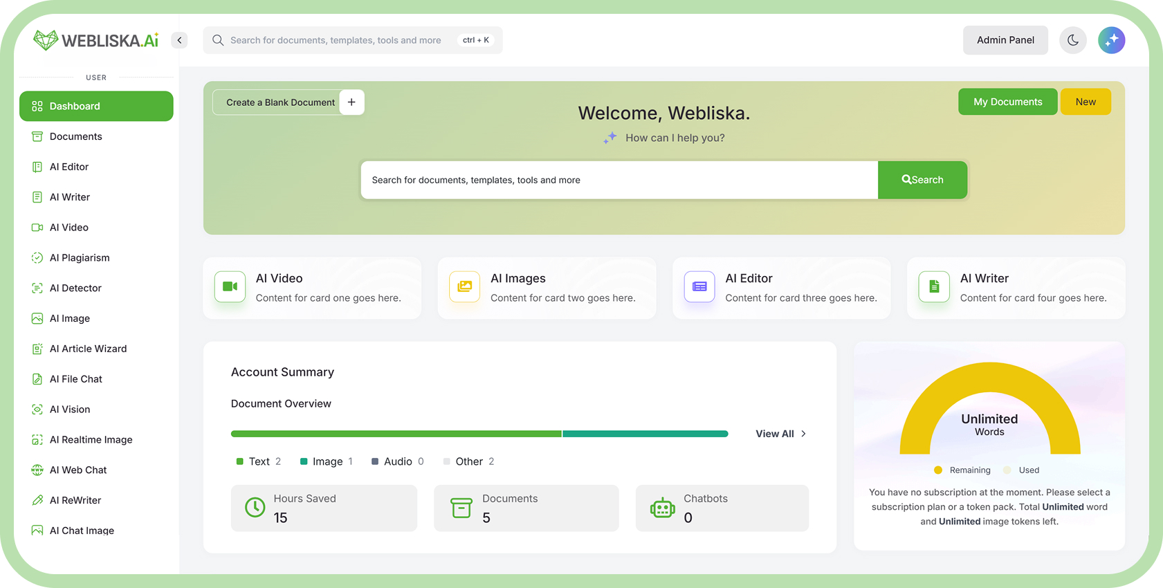 MagicAI Dashboard Mockup